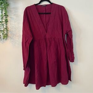 SHEIN Burgundy V-Neck Midi Dress
